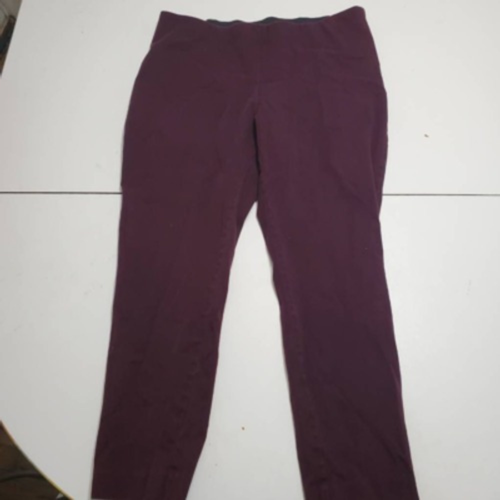 A New Day Womens Straight Leg Pants Maroon Stretch Flat Front Faux Pockets 12